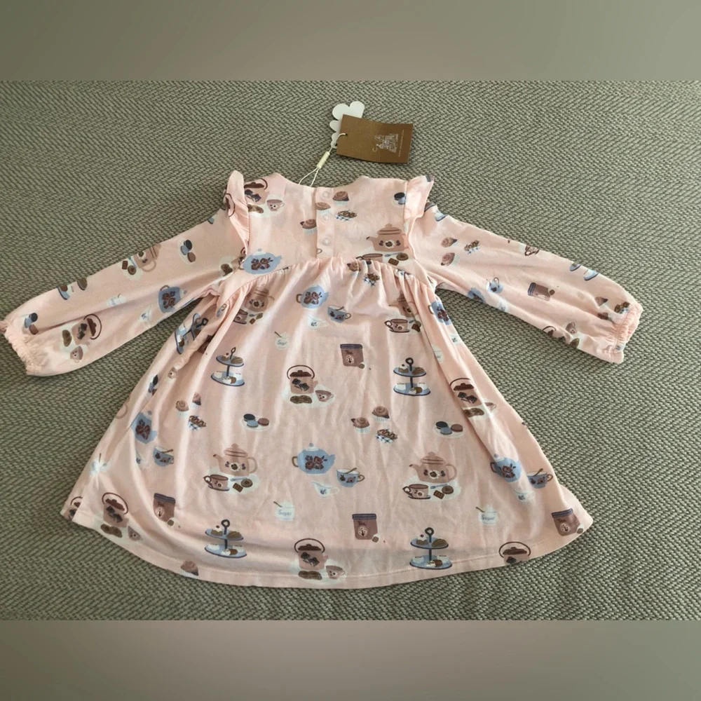 Angel Dear Pink Tea Party Long Sleeve Dress with Dusty Rose Leggings - Picture 9 of 12